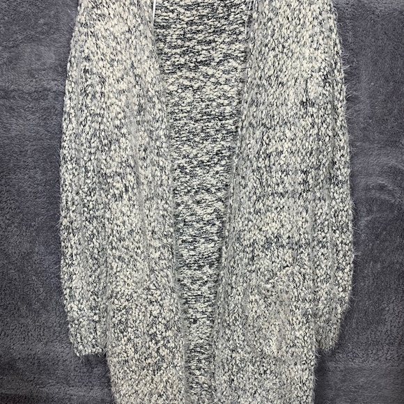 Alya Women’s Long Open Front Cardigan Size S Gray Black Fuzzy Knit Pockets Style - Picture 1 of 8